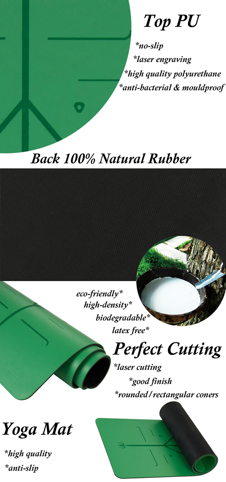 5mm Eco Friendly Non Slip Custom Made Natural PU Rubber Yoga Mat